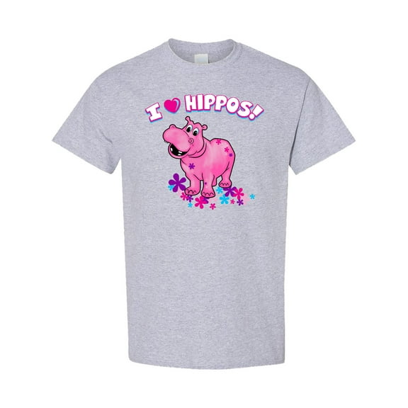 Inktastic I Love Hippos with Pink Hippo and Flowers T-Shirt