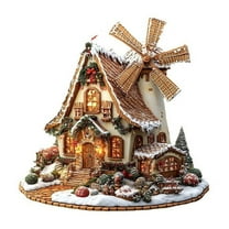 Christmas Village House Decoration Christmas Tabletop Decor Acrylic Figurine Gift Home Party Decor (Multicolor 4, 21x25cm/8.26x9.84inch)