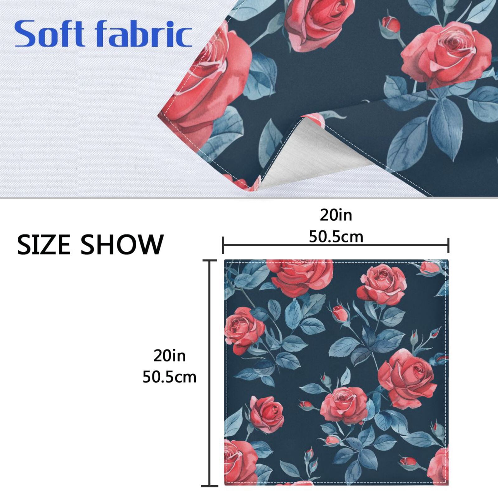 JSTEL Vintage Red Rose Flower Cloth Napkins Set of 6, 20x20 Inch Washable and Reusable Napkin for Decoupage Dinner Party Everyday Use