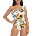 thumbnail image 2 of Yiaed Sunflowers Leaves And Birds Print Women One Piece Swimsuits Tummy Control One Shoulder Bathing Suits Pattern Ruffle Swimwear-Medium, 2 of 8
