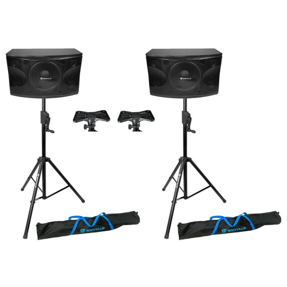 (2) Rockville KPS12 12" 3-Way 1600 Watt Karaoke Speakers Crank-Up Speaker Stands
