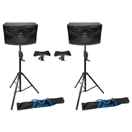 (2) Rockville KPS12 12 3-Way 1600 Watt Karaoke Speakers+Crank-Up Speaker Stands