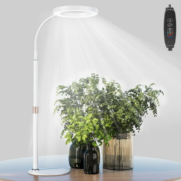 Grow Light, LED Plant Light for Indoor Plants Growing, Full Spectrum Desk Grow Lamp with Pedestal, Automatic Timer for 3H/9H/12H, 10 Dimmable Levels (White)