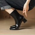 thumbnail image 4 of Teissuly French Squares Head Temperament Short Boots Stretch High Heel Short Boots Chunky Heel Thin Small Leather Boots Back Zipper Short Boots Soft Leather Short Boots Teissuly WER202312144609, 4 of 8