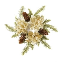 chaungfeng Christmas Candle Ring Wreath,13.8 Inch Gold Artificial Champagne Flower with Pinecone Candle Wreath for Christmas Wedding Table Center Decor (13.8 inch)