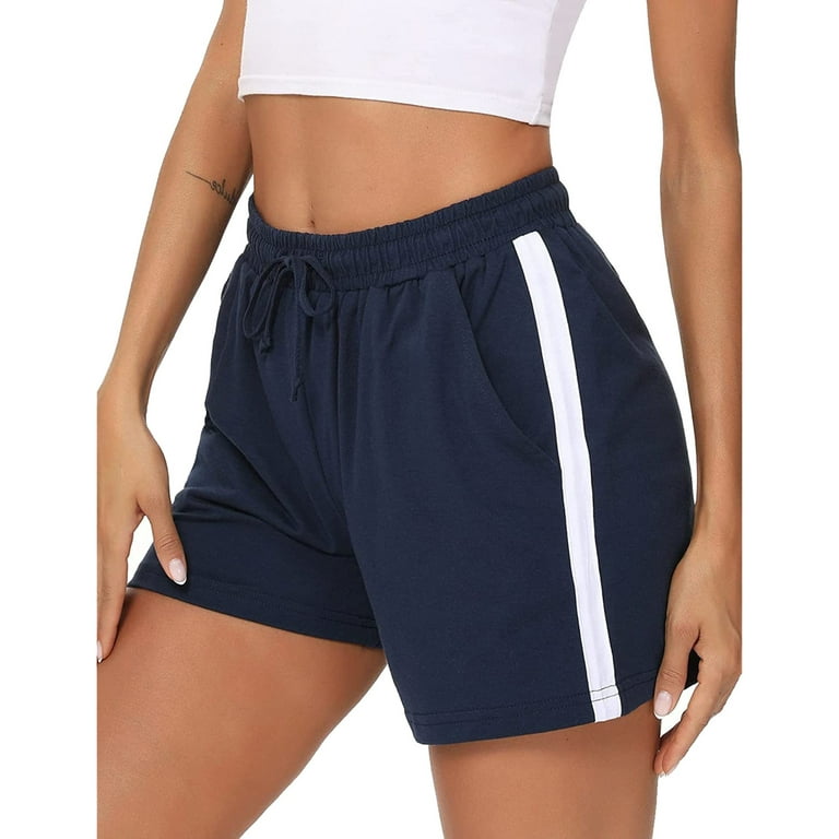 Aayomet Womens Shorts for Summer Sport Elastic Pocket Pants Pant Shorts  Women Yoga Waist Training Slim Solid Pants,Navy XXL 