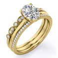 thumbnail image 4 of JeenMata Anillo de Compromiso Solitario con Engaste Pavé de 4 Puntas Corte Ovalado de 1,5 Quilates, Filigrana Art Déco Milgrain, Conjunto de Trío Nupcial, Baño de Oro Amarillo de 18 K sobre Plata, 4 of 6