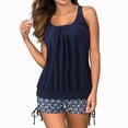 thumbnail image 3 of HCNTES Womens Bathing Suit Two Piece Tankini Swimsuits Tummy Control Flowy Swimwear Plus Size Swimwear Tank Top with Shorts(Navy,XL), 3 of 9