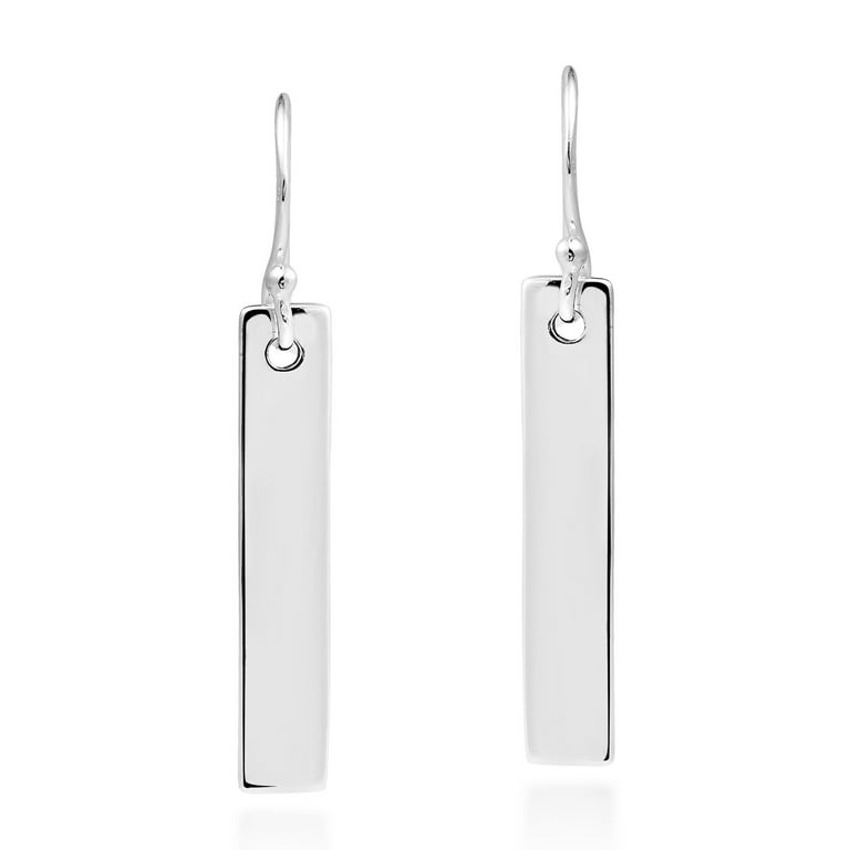 Modern Rectangle Bar Fashion Label Tag .925 Sterling Silver Dangle Earrings  | Earrings for Women | Sterling Silver Earrings | Dangle Earrings For