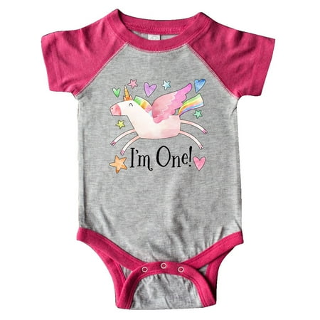 

Inktastic I m 1 Cute Rainbow Unicorn with Stars and Hearts Gift Baby Boy or Baby Girl Bodysuit