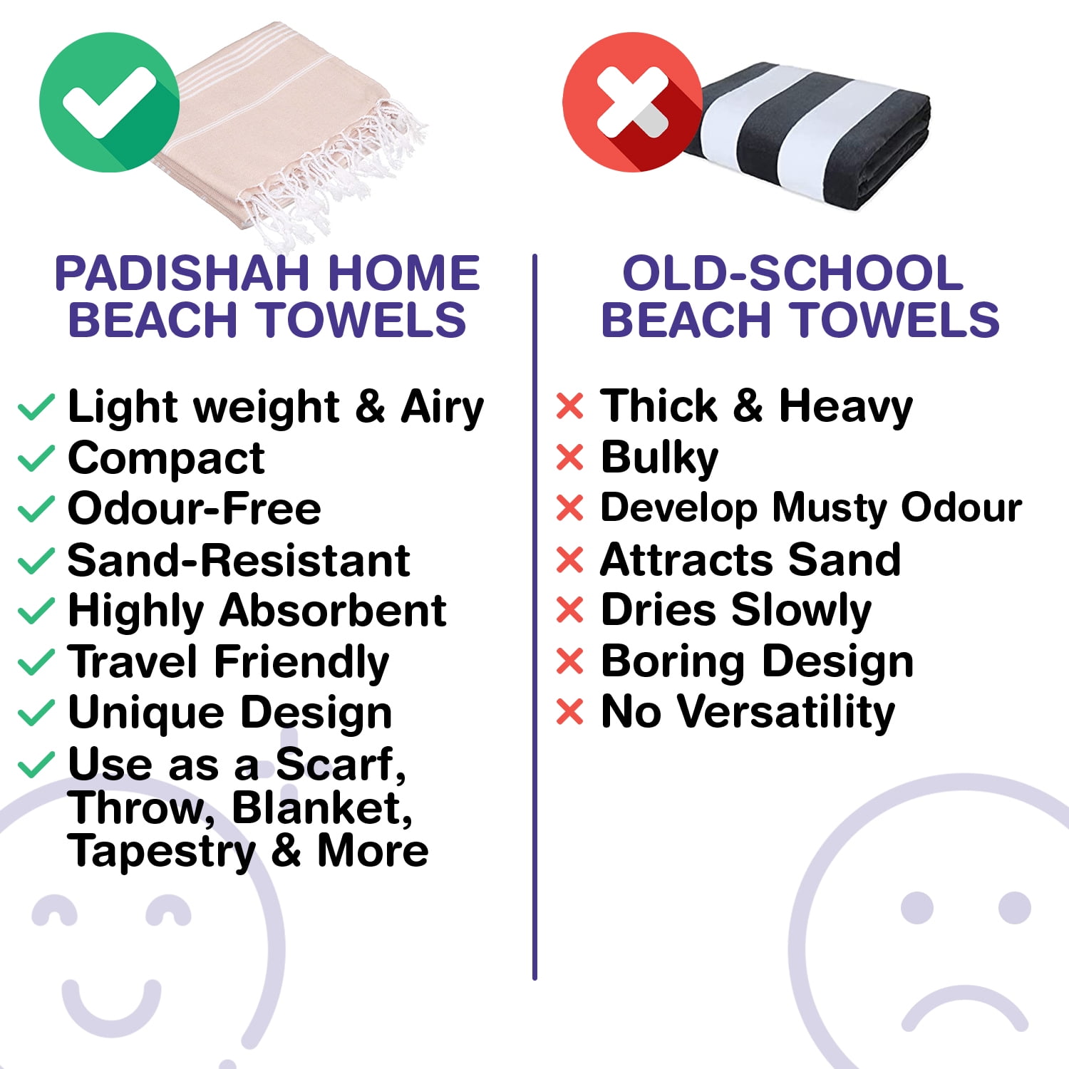 PADISHAHHOME Turkish Beach Towels, Pack of 4 | Oversized, Quick Dry, Sand Free | 100% Cotton, Large 38x71" Towels for Beach, Pool, Travel | Ultra-Soft, Compact, and Absorbent | Beige