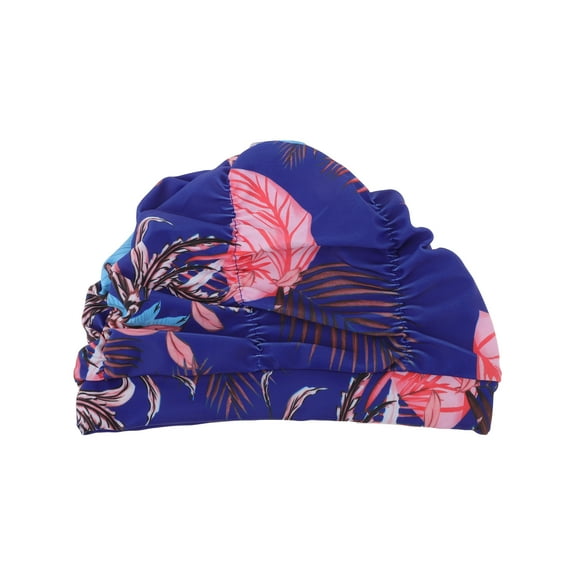 Unique Bargains 1 Pc Elasticity Leaves Pattern Swim Cap 5.91"x9.25" Blue Pink