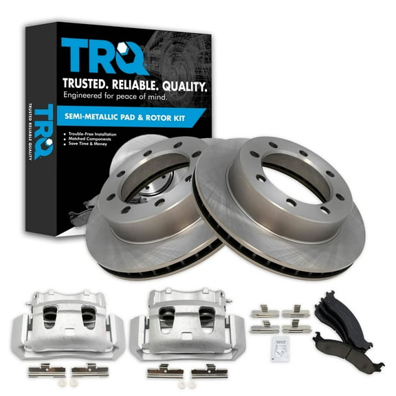 TRQ Front Brake Pad & Rotor Kit Brake Caliper Brake Pads Brake Rotor Semi-Metallic Vented Fits Select 1995-1997 Ford F-250 F-350