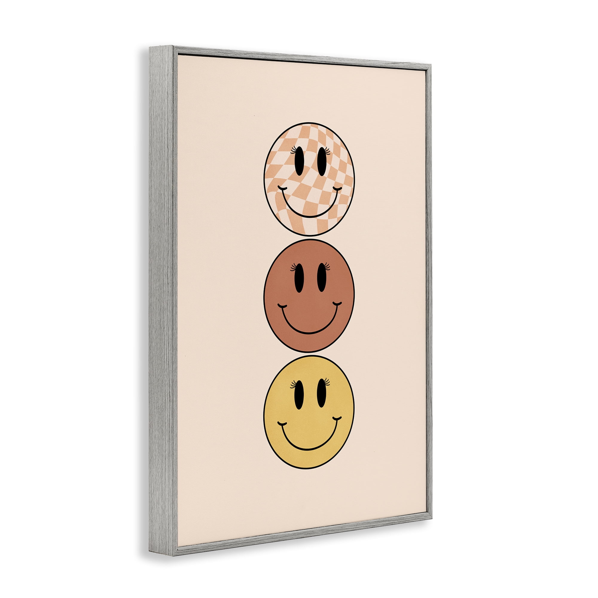 Stupell Industries Retro Smileys Trio Novelty Painting Gray Framed Art Print Wall Art, 16 x 24