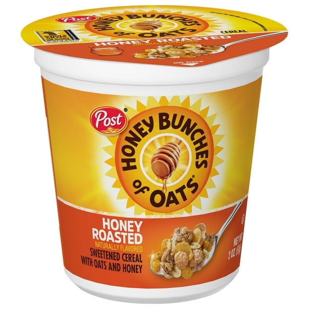 Post Honey Bunches of Oats Honey Roasted Breakfast Cereal, Ready-to-Eat, Crunchy, 2 oz Cereal Cup (Pack of 6)