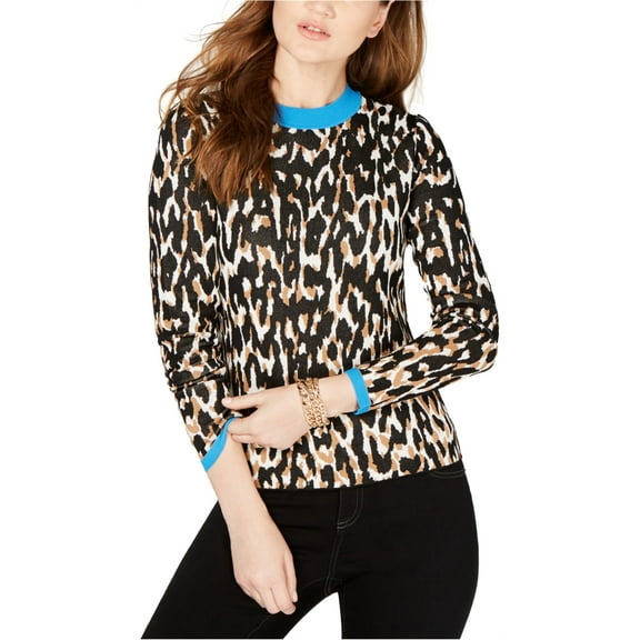 I.N.C Womens Leopard Pullover Sweater, Black, Small