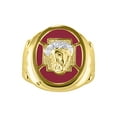 thumbnail image 1 of RYLOS Men's Rings 14K Yellow Gold Christ Head Religious Ring With Diamonds and Red Quartz Designer Men's Jewelry Size 12, 1 of 6