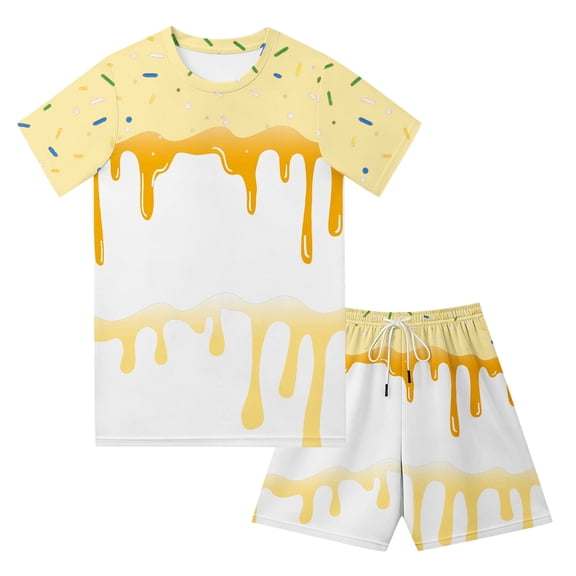 Lullu Boys Summer Outfits Ice-Cream Print Short Sleeve T Shirt and Shorts Set, Sizes 2-14