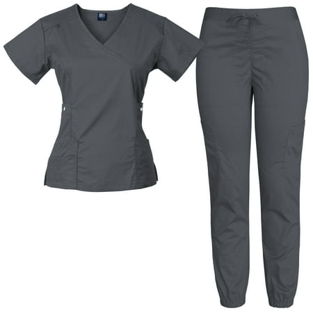 

Medgear Women s 12-Pocket Stretch Jogger Scrub Set Charcoal L