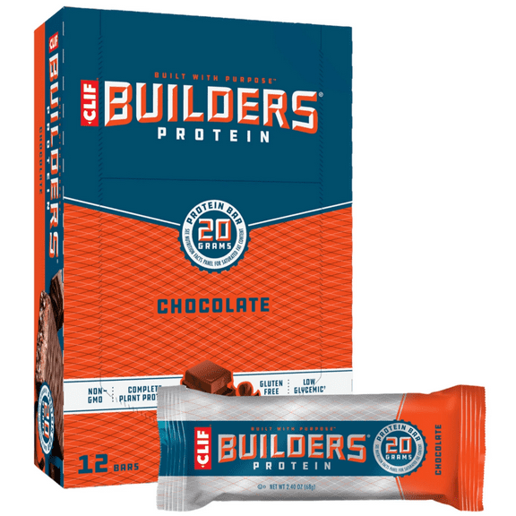 CLIF BUILDERS Protein Bars Chocolate Flavor, Plant Protein, Gluten Free Bars, 12ct