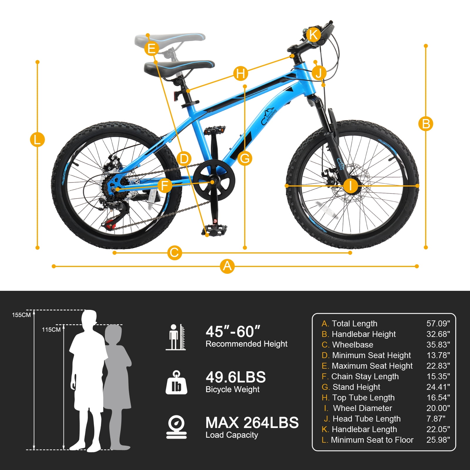 Ktaxon 20" Mountain Bike, 7 Speed Bike with Disc Brakes, Blue