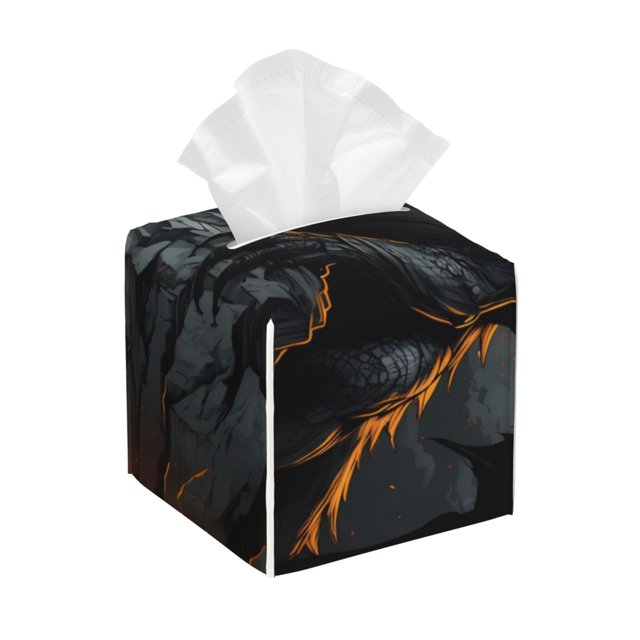 Balery Full Moon Black Dragon Porta Pañuelos de Cuero con Estampado – Funda Moderna Cuadrada para Caja de Pañuelos, Dispensador 5x5x5''