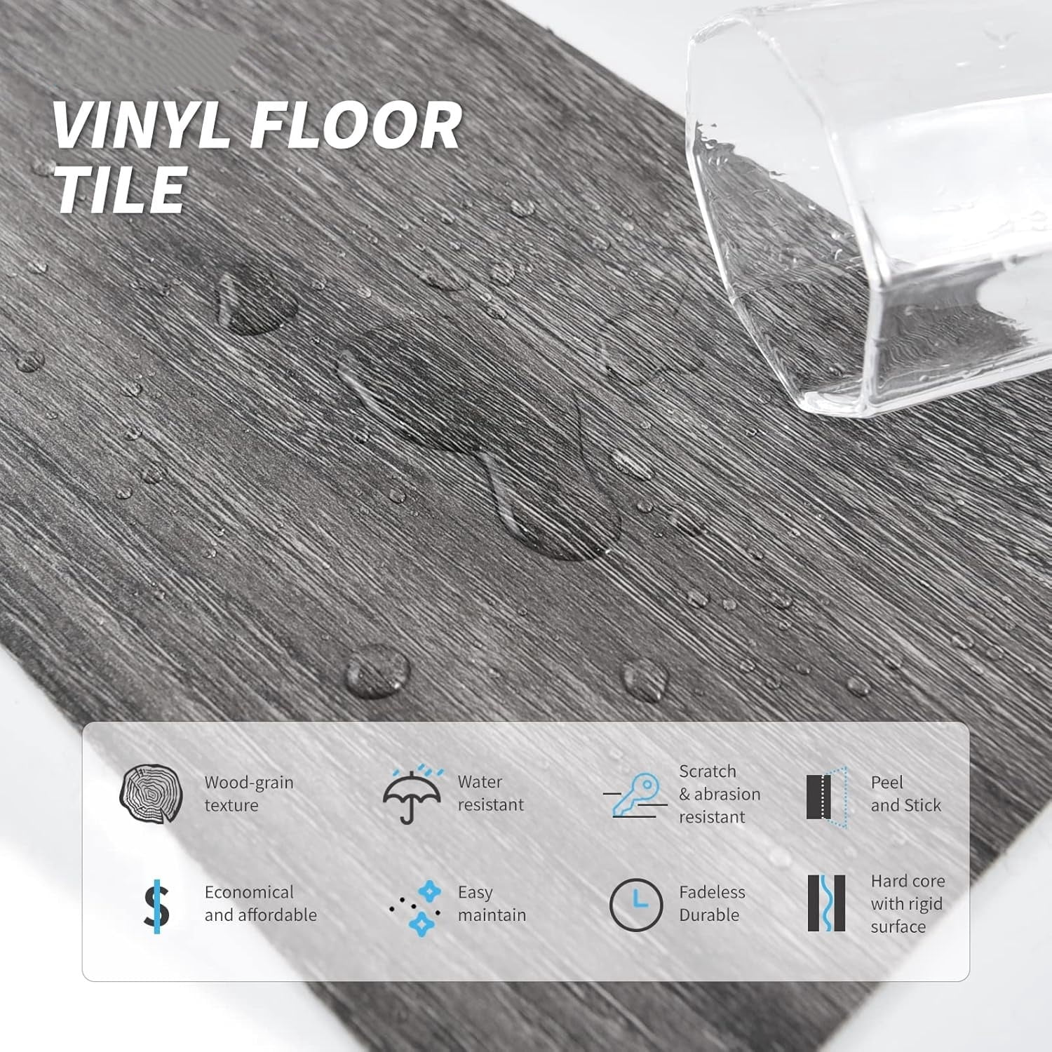 36-Pack 54 Sq.ft Peel and Stick Floor Tiles Vinyl Plank Flooring Wood Look, Adhesive and Waterproof Tile Sticker for Bedroom, Living Room, Kitchen, RV in Ebony
