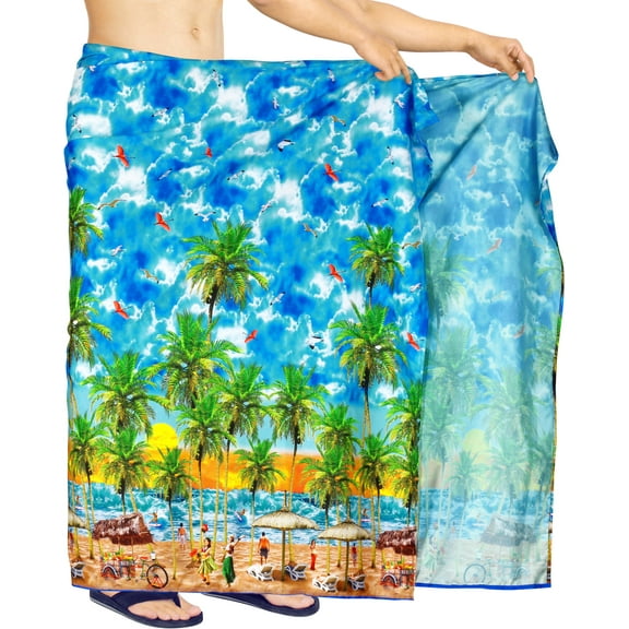 LA LEELA Men's Swim Bath Trunk Swimsuit Regular Surfing Swimwear Sarong Long Pareo Beach Wrap One Size Cerulean, Holiday Summer Vacation Aloha