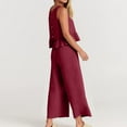 thumbnail image 5 of MSJUHEG Two Piece Outfits For Women Fall Outfits 2 Piece Solid Color Outfits Sleeveless Ruffle Tank Crop Top & Wide Leg Pants Set With Pockets Linen Pants Red M, 5 of 8