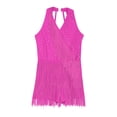 thumbnail image 3 of Ocealan Robe de Danse Latin Jazz pour Filles Enfants, Costume de Danse Tango Rumba Samba Scintillant, Justaucorps à Franges Rose Vif 6, 3 of 5