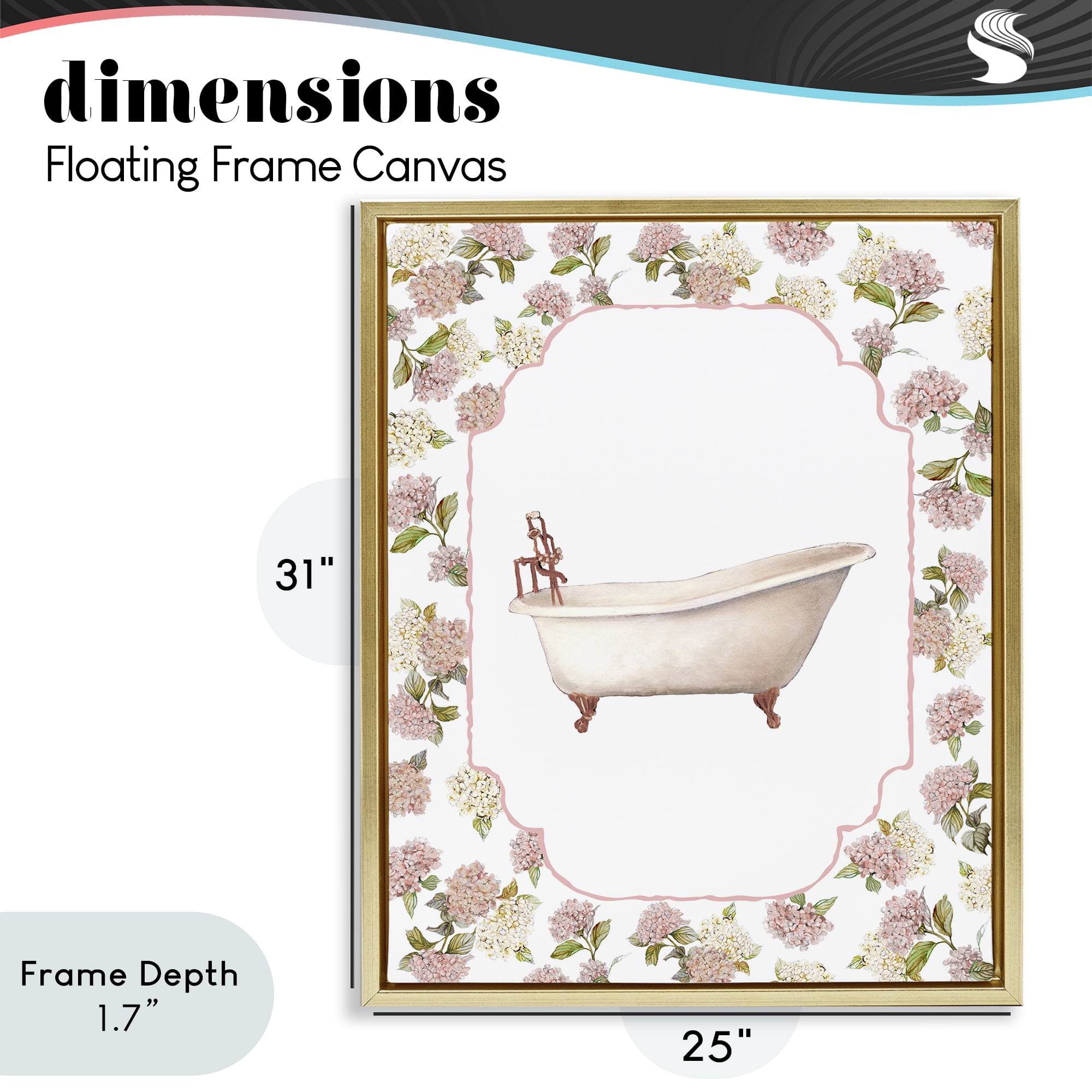 Stupell Industries Elegant Hydrangeas Bathtub Gold Framed Floater Canvas Wall Art, design by Carol Robinson