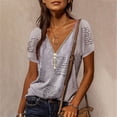 thumbnail image 2 of Giftesty Women's Summer V-Neck Lace Patchwork Short Sleeve Top Blouse, 2 of 3