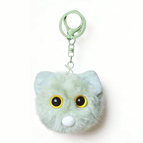 TIANCHANGZC Green Cat Bag Charm, Cute Plush Cat Keychain for Backpack, Purse & Handbag, Squeeze to Blow Bubbles, Soft Kitty Accessory, Gift for Women and Girls