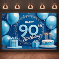 thumbnail image 5 of Blue Theme Happy 90th Birthday Banner Elegant Design for Birthday Celebration Party Decor Indoor Event, 5 of 7