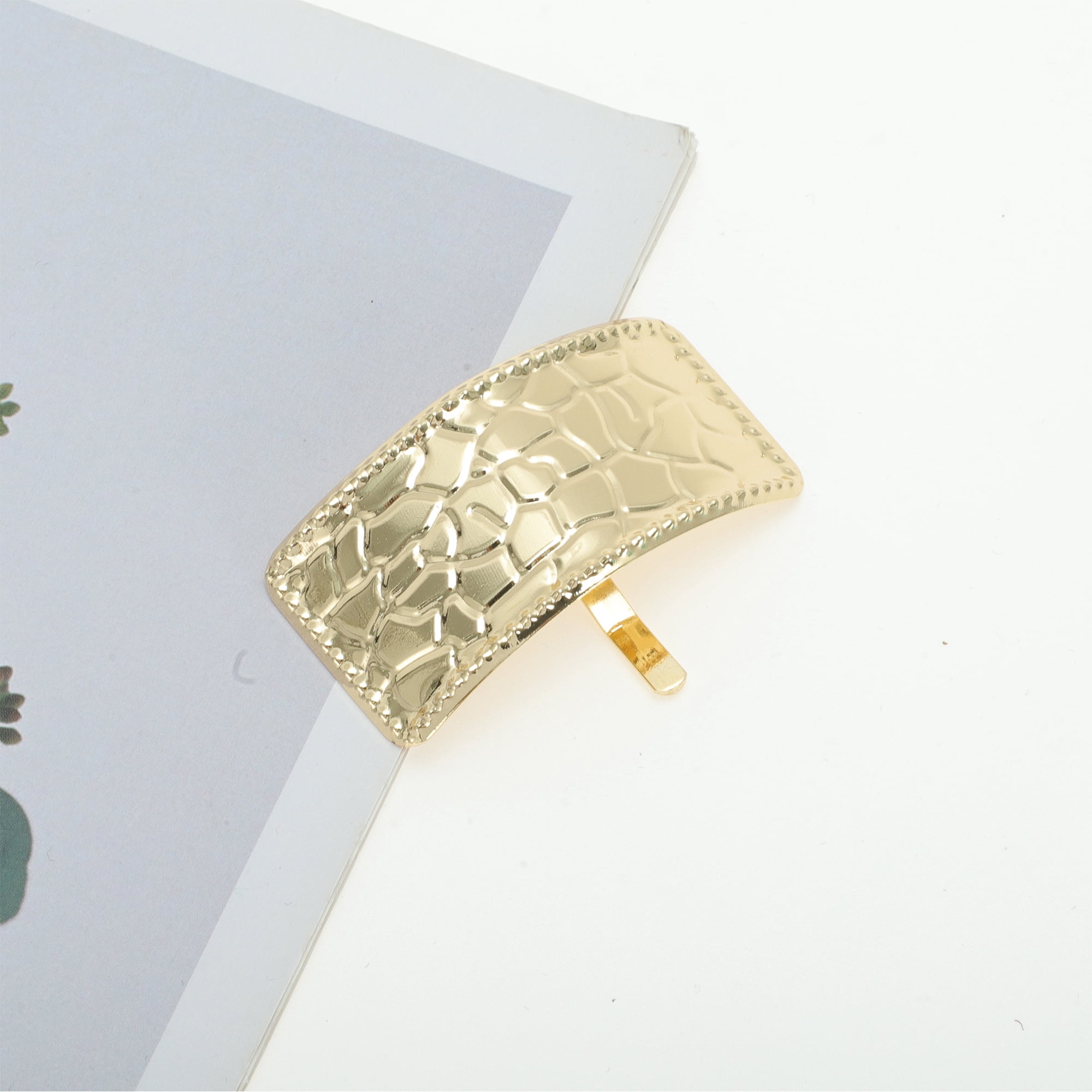 Unique Bargains Stylish Texture Rectangular Ponytail Buckle Hair Clip Gold Tone