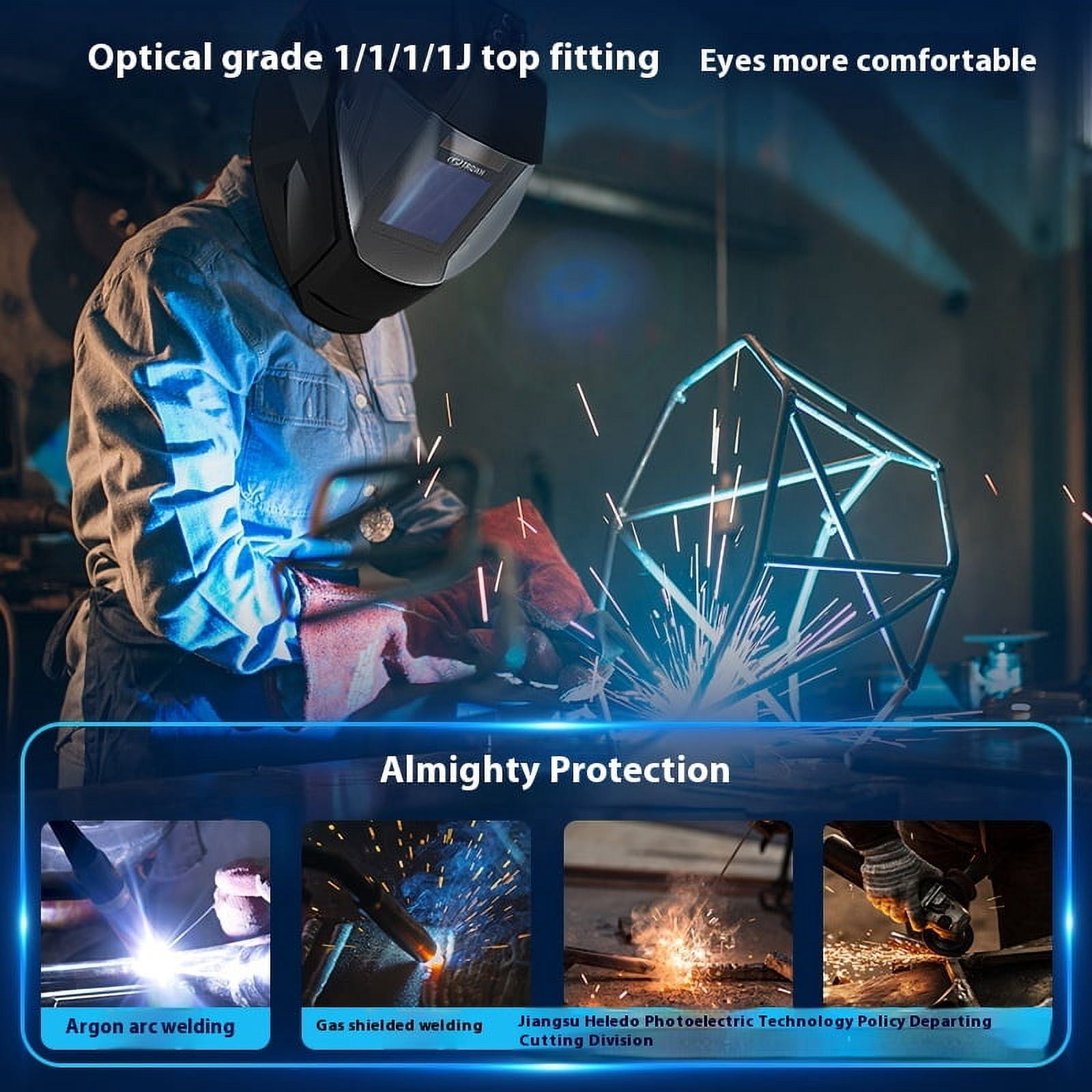 Solar Powered Auto Darkening Welding Helmet with True Color View for Welders and Industrial Safety Face Shield
