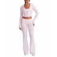 thumbnail image 1 of Conjunto de Dos Piezas de Punto para Mujer: Suéter de Larga con Cremallera, Sudadera Corta con Capucha y Pantalón Acampanado. Rosa S, 1 of 8
