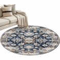 thumbnail image 2 of 4ft Washable Round Rug, Bohemian Circular Non-Slip Circle Area Rug for Living Room Bedroom, Ethnic Style Vintage Blue Beige Texture Indoor Floor Mat for Home Decor, 2 of 9