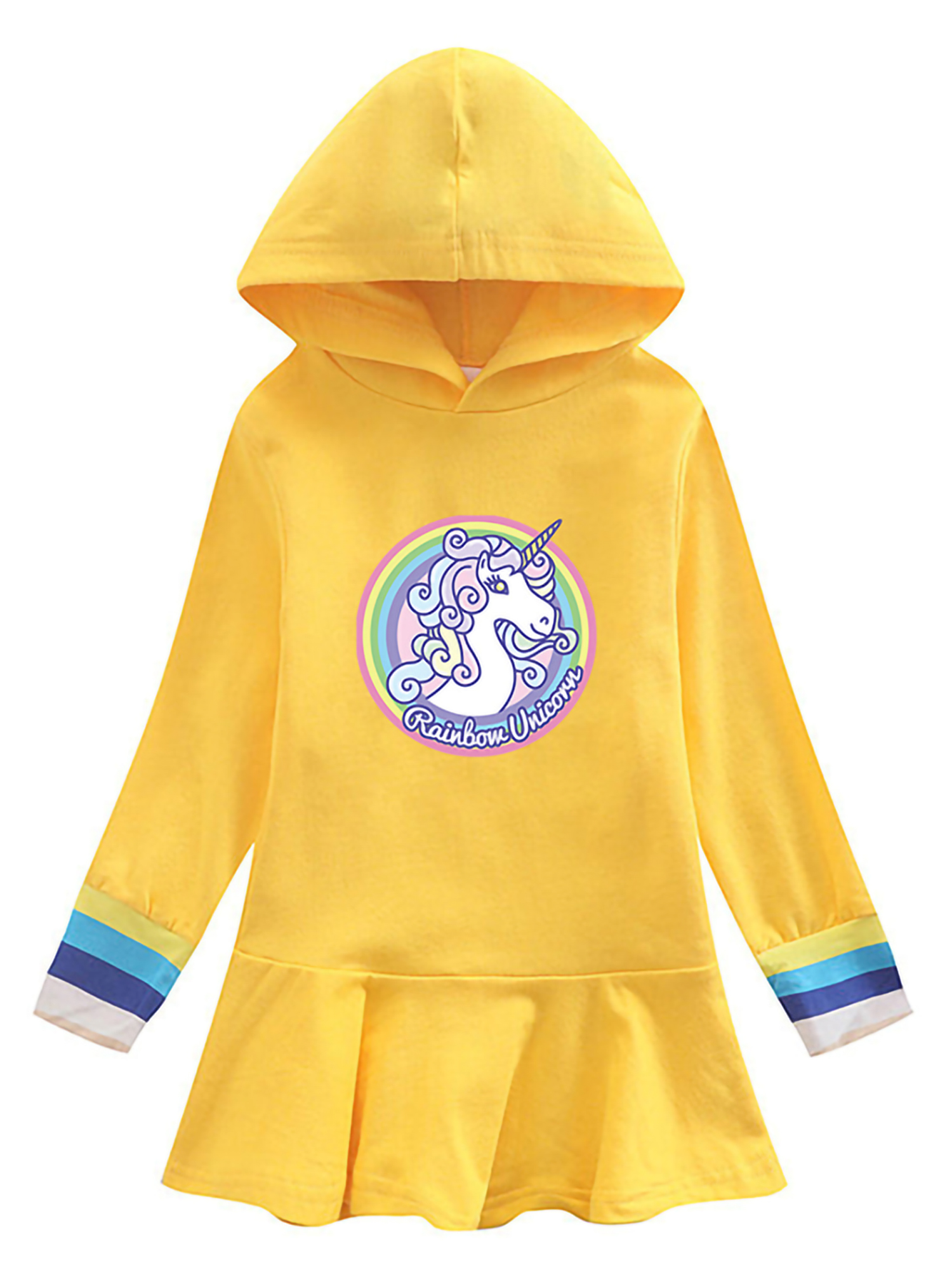 Voguele Kids Hoodies Dresses Long Sleeve Party Dress Unicorn Print