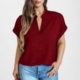 thumbnail image 7 of IROINNID Women's Cotton and Linen V-Neck Short Sleeve Loose T-Shirt Breathable Summer Casual Tops,Trendy Fashion Blouse,Lightweight Work and Playwear(Wine,), 7 of 7