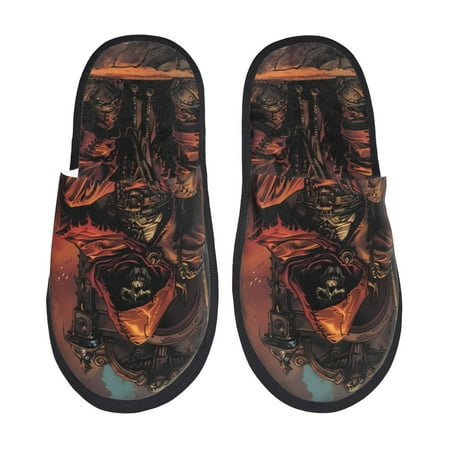 Balery Dark Skull King Throne Slient Indoor Furry Fleece Comfort House Shoes Soft Non-Slip Home Shoes Cotton slippers House Slippers--