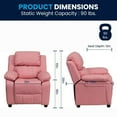 thumbnail image 3 of Deluxe Padded Contemporary Pink Vinyl Kids Recliner with Storage Arms, 3 of 9