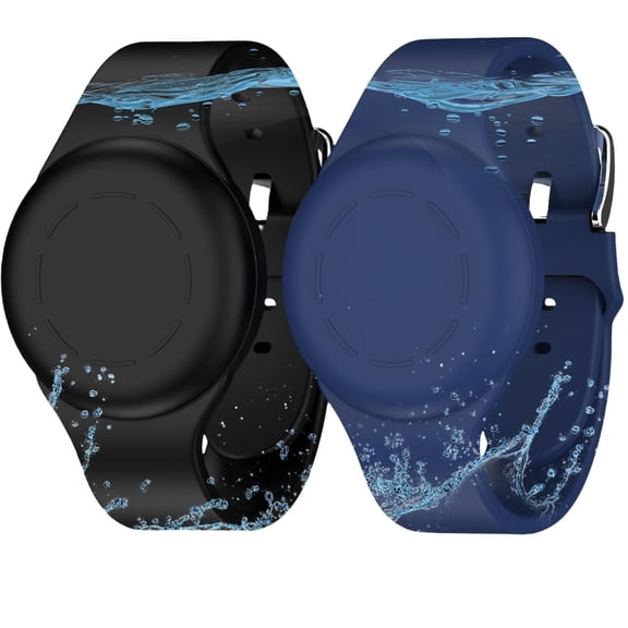 Soft silicone waterproof air tag bracelet [2-piece set] compatible with Apple air tag finder, anti loss GPS item finder protective case, blue/black