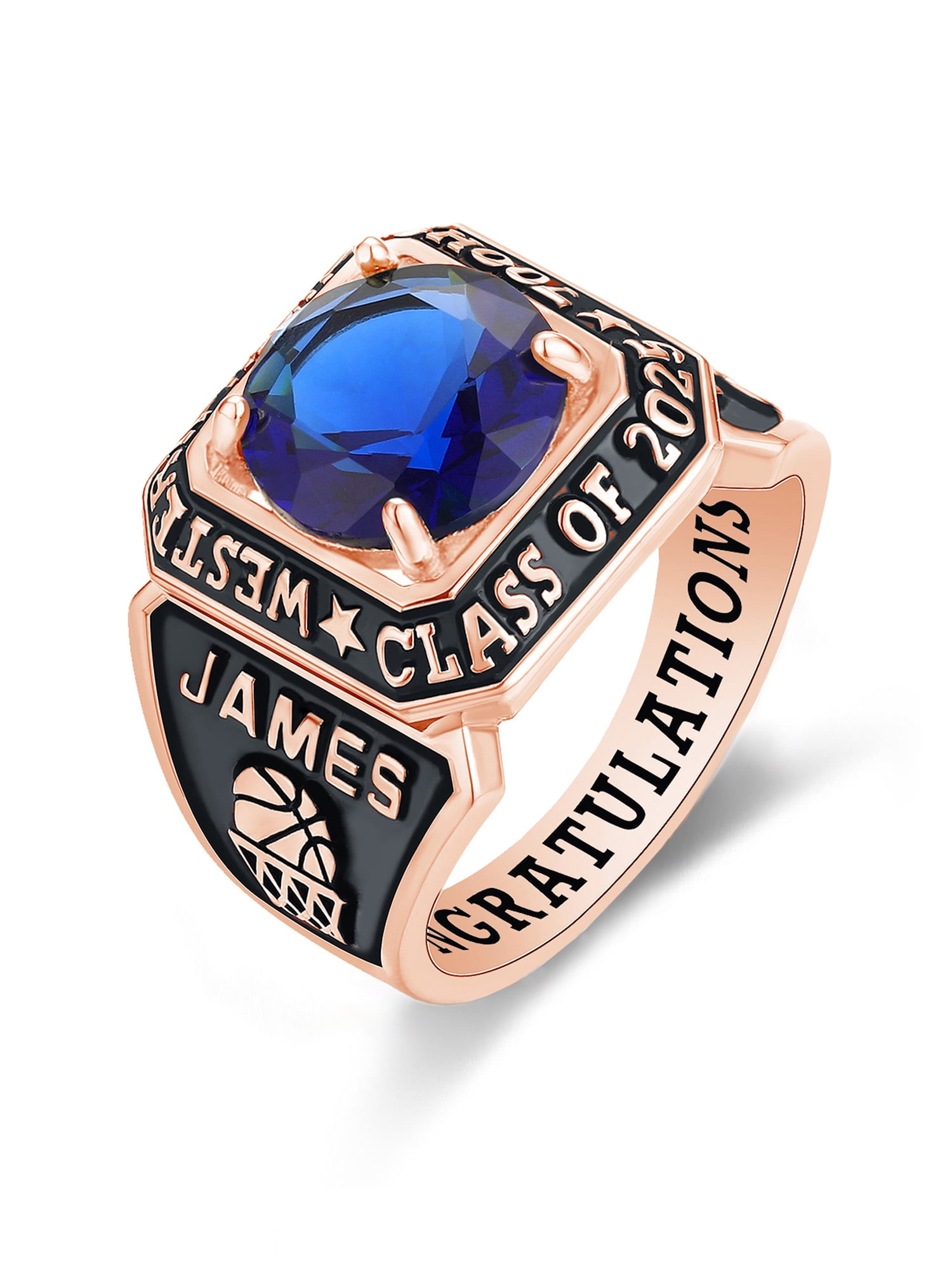 Mementos USA Custom Men's Class Ring Sterling Silver for High School and College-Rose Gold-Achiever