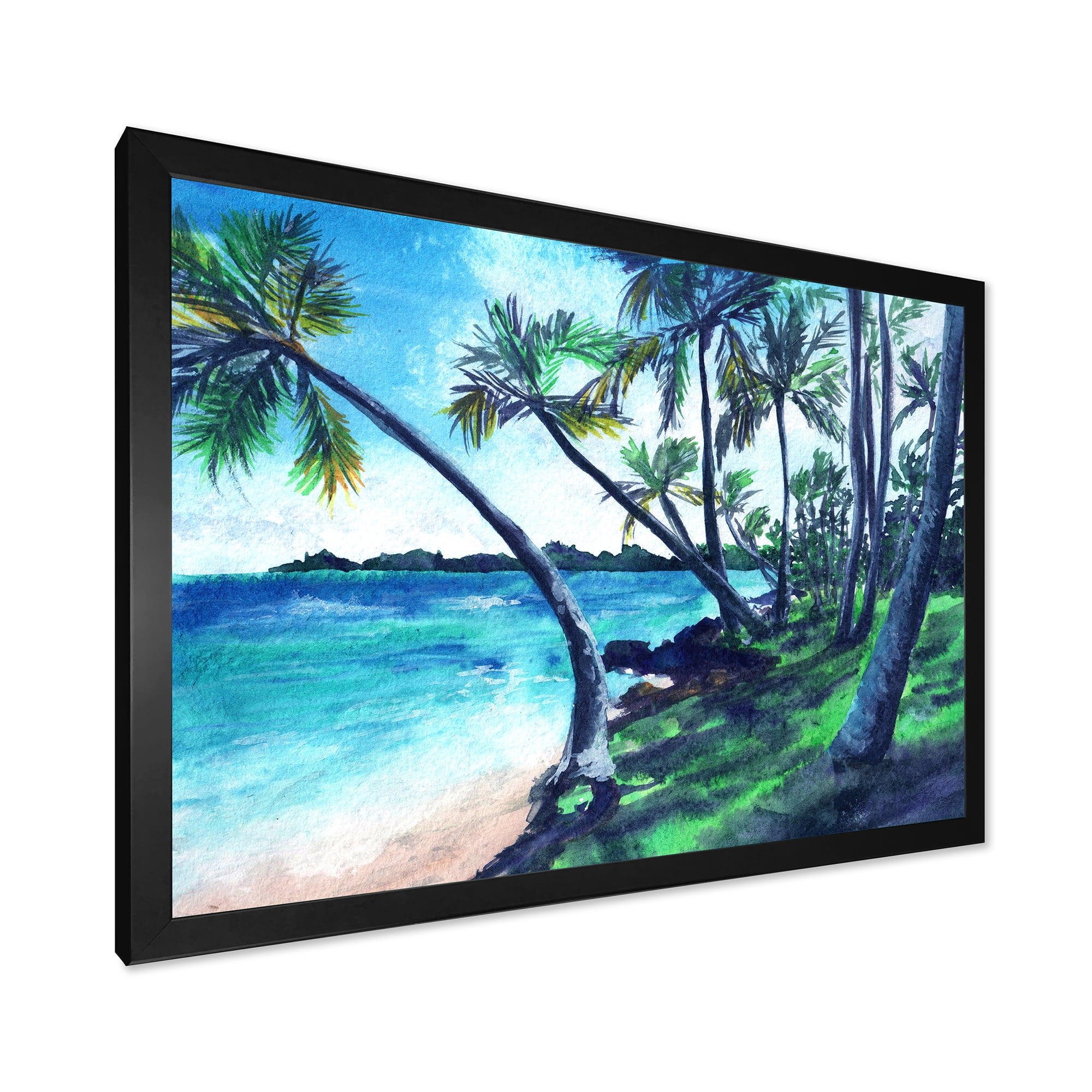 Designart 'Tropical Beach In Summer Paradise With Palm Trees' Nautical & Coastal Framed Art Print
