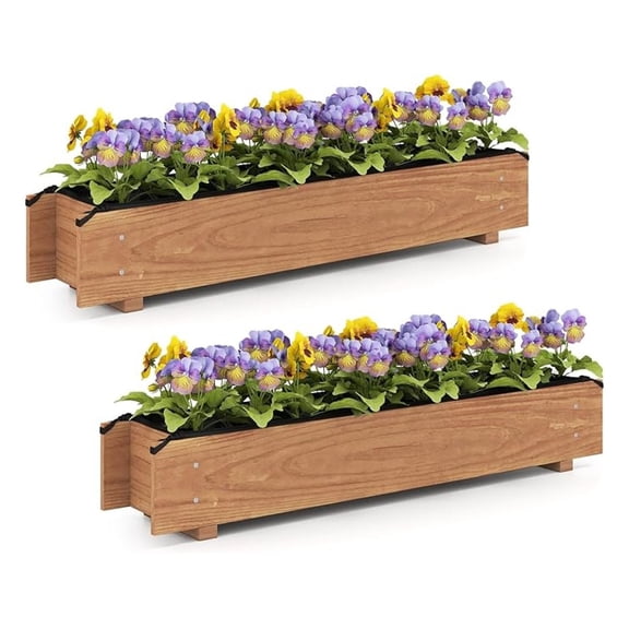 2 Pieces Raised Garden Bed, 36” x 7” x 6.5” Wood Rectangle Planter Box with Drainage Holes, Water-Resistant Paint, Decorative Window Box, Outdoor Garden Bed for Fruit Vegetable Flower