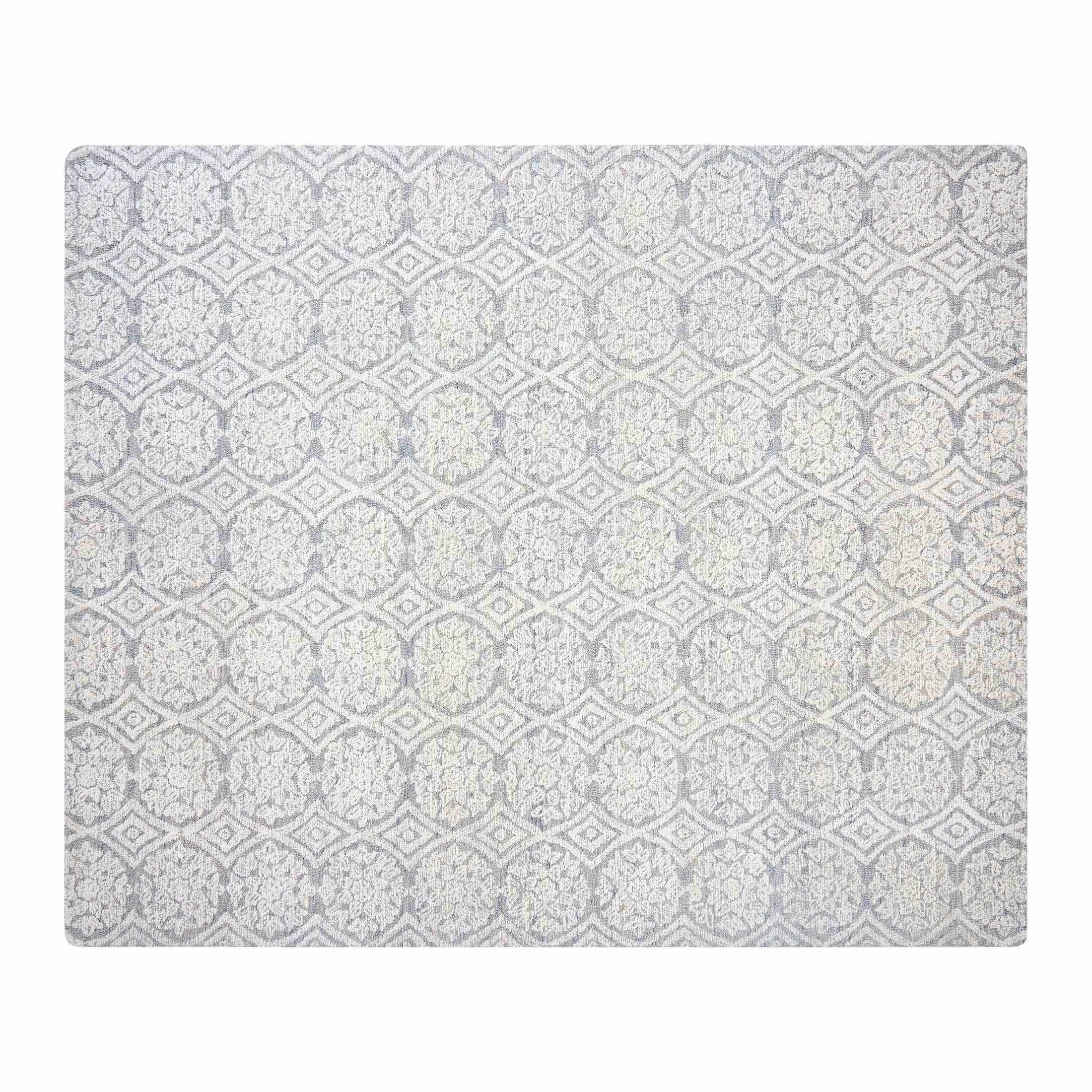 Better Homes & Gardens Suzani Light Grey Medallion Wool Indoor Area Rug, 8' x 10'