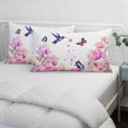 thumbnail image 3 of Pink Flower Pillow Covers, Linen Long Throw Pillow Case, Spring Floral Butterflies Elegant Pastoral Birds Holiday Pillow Protector Decorative Cushion Cover for Living Room/Bedroom 12" x 20", 3 of 8