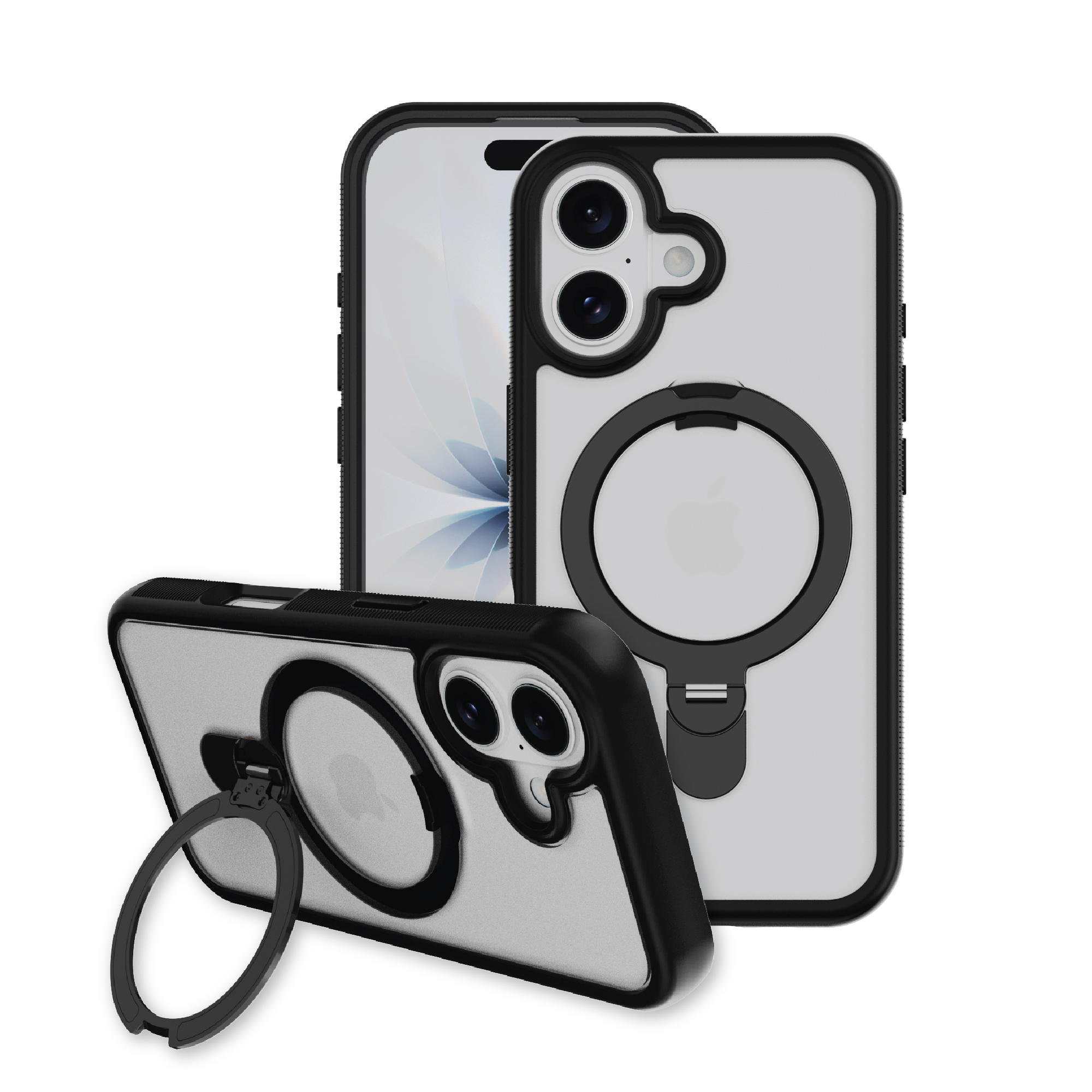 onn MagSafe Compatible Phone Case with Kickstand for iPhone 17 - Black/Frosted Clear