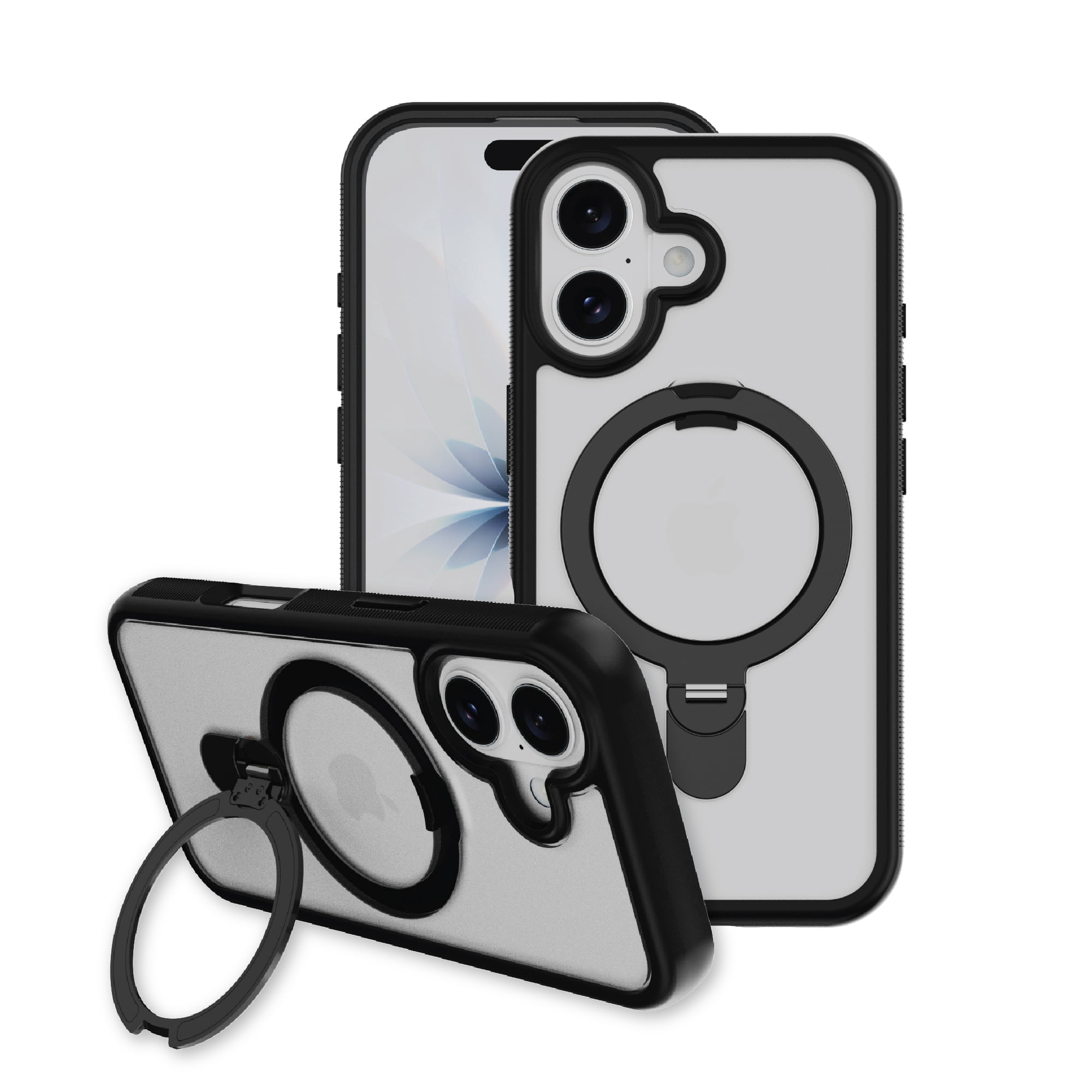 onn MagSafe Compatible Phone Case with Kickstand for iPhone 17 - Black/Frosted Clear